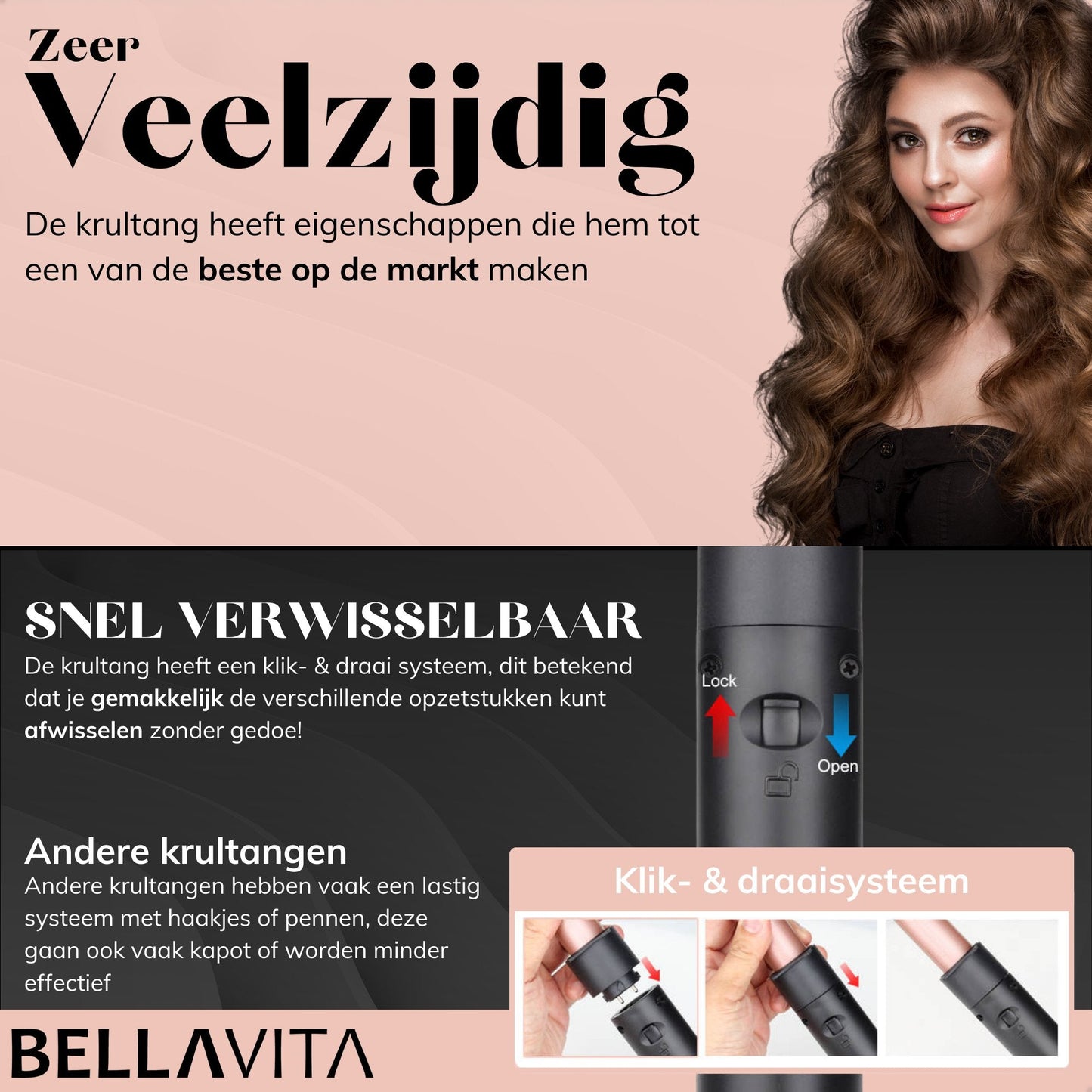 BELLAVITA ® 6 in 1 Krultang met opzetstukken - Bellavita