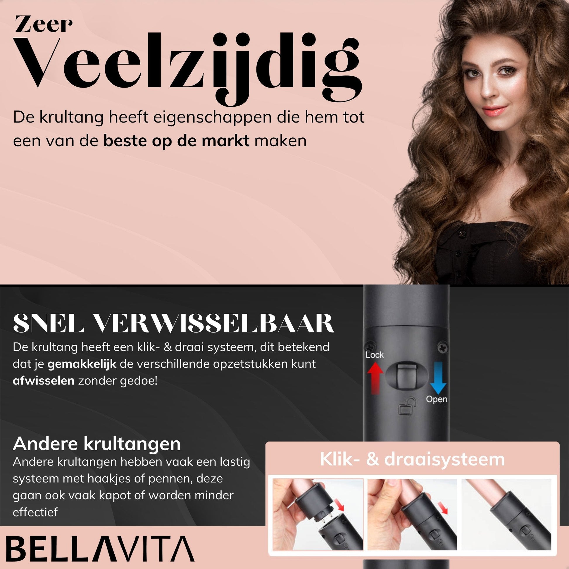 BELLAVITA ® 6 in 1 Krultang met opzetstukken - Bellavita