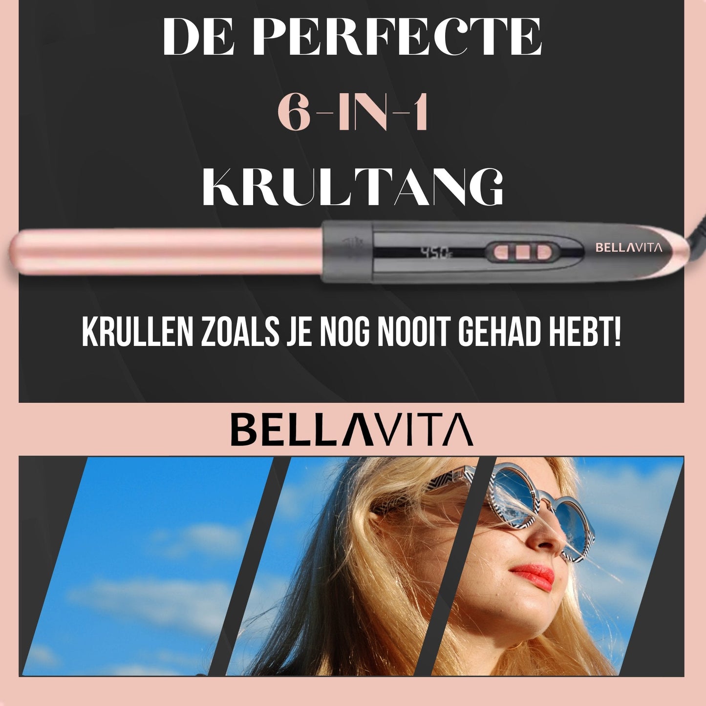 BELLAVITA ® 6 in 1 Krultang met opzetstukken - Bellavita