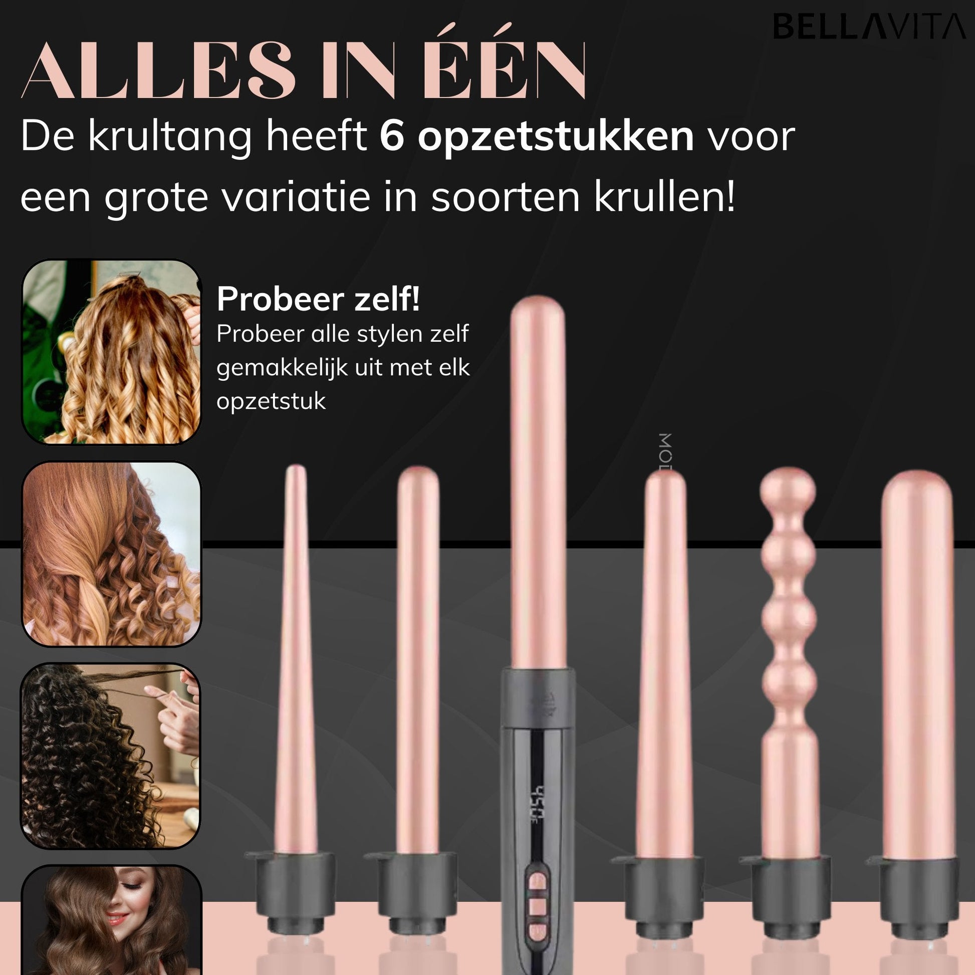 BELLAVITA ® 6 in 1 Krultang met opzetstukken - Bellavita