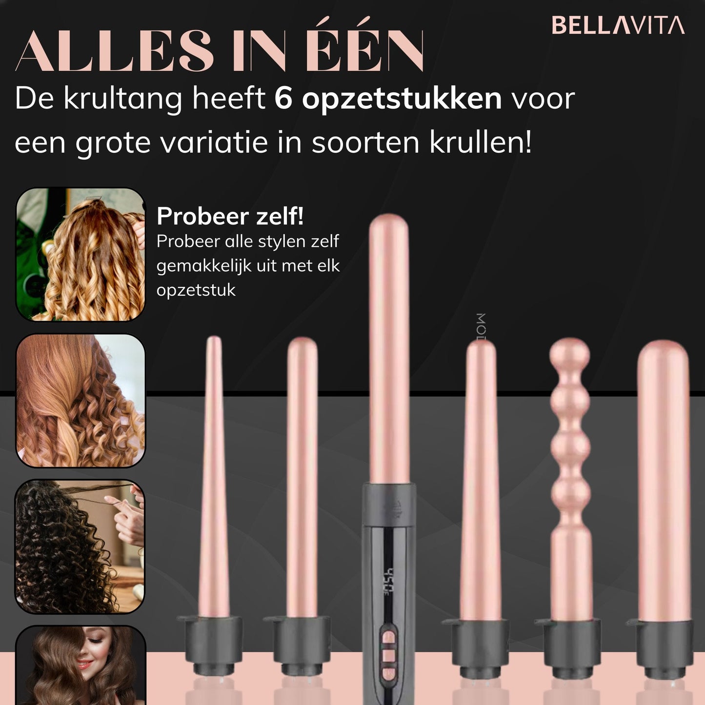 BELLAVITA ® 6 in 1 Krultang met opzetstukken - Bellavita